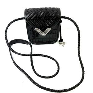 Brighton Mini Handbag Black Leather Croc Embossed Crossbody Bag With Bag Charm